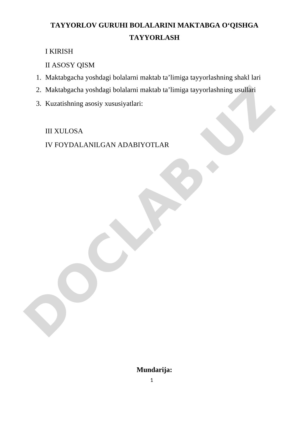 Tayyorlov guruhi bolalarini maktabga o‘qishga tayyorlash