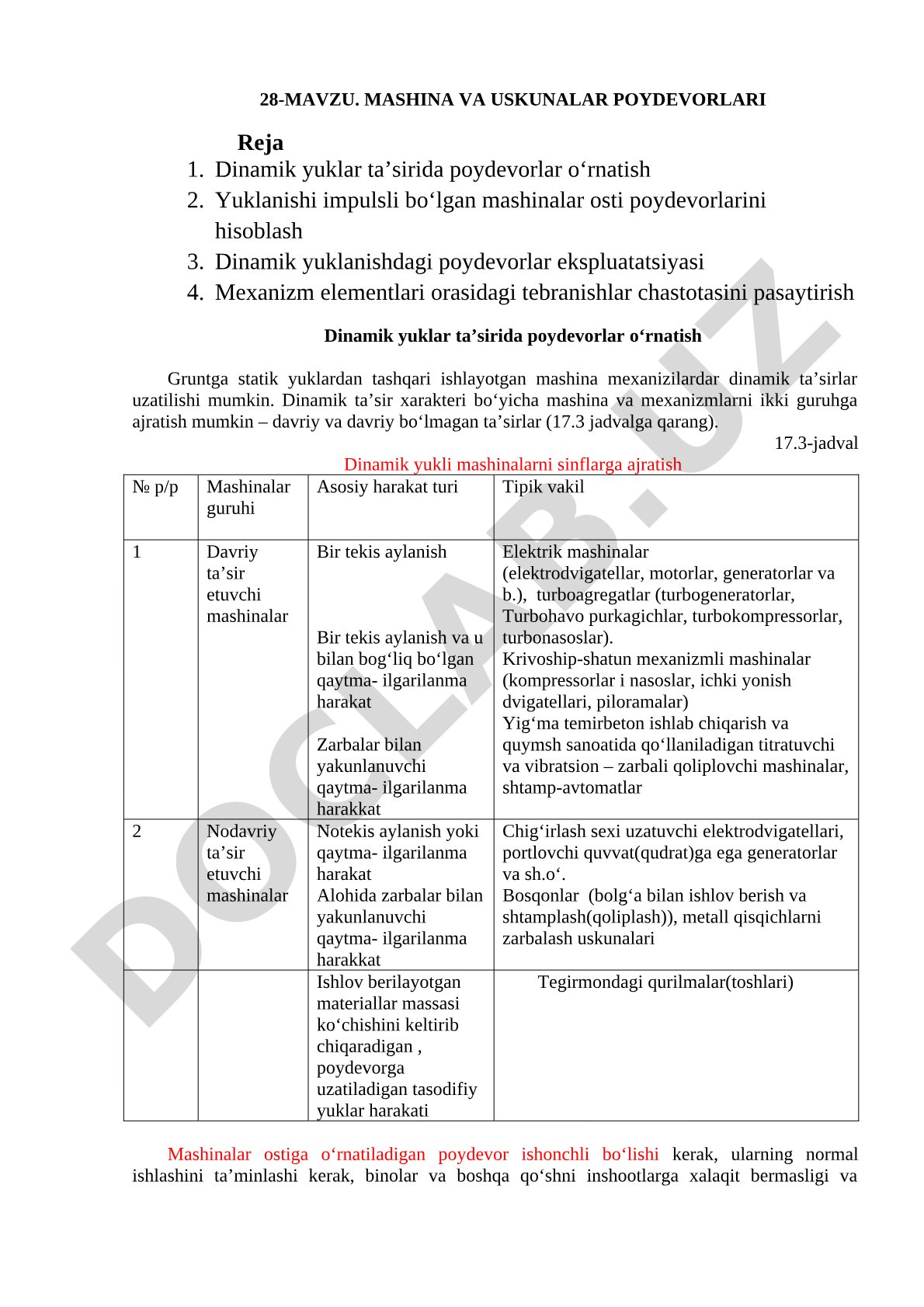 Mashina va uskunalar poydevorlari