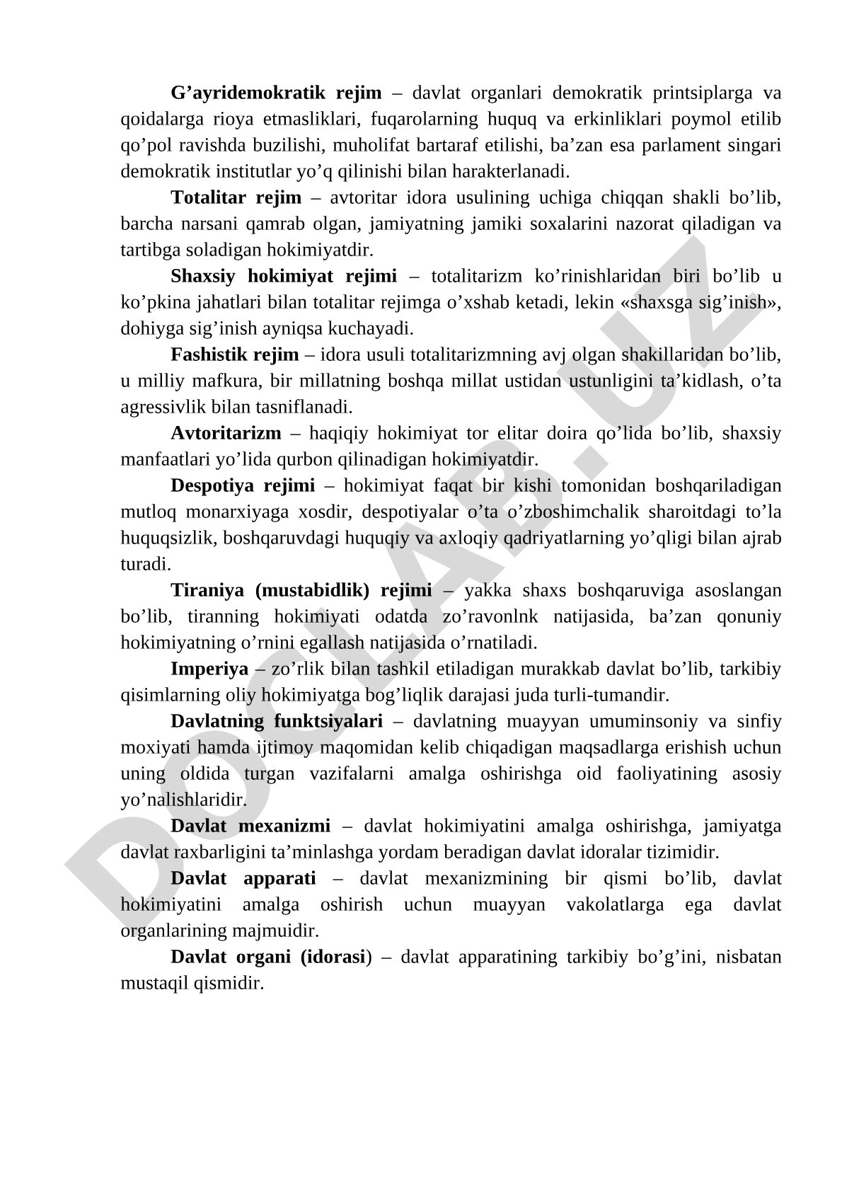 G'ayridemokratik siyosiy rejimlar turlari