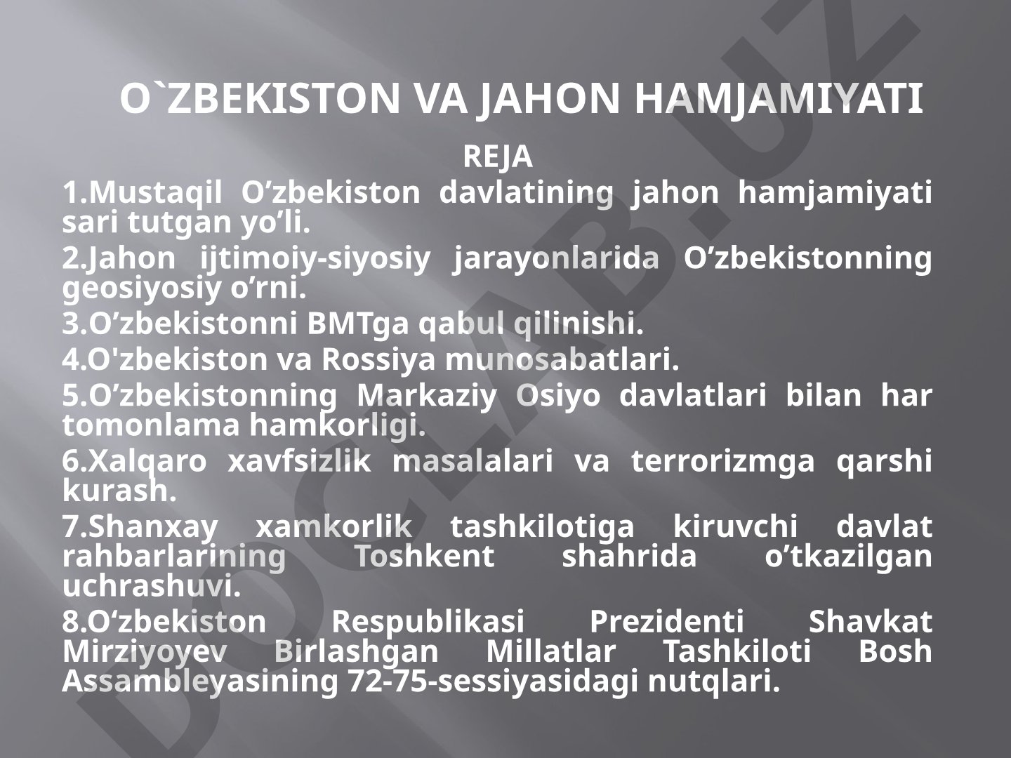 O'zbekiston va jahon hamjamiyati