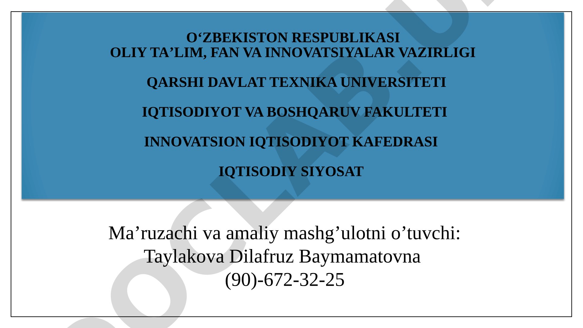 Iqtisodiyot, bozor va iqtisodiy siyosat