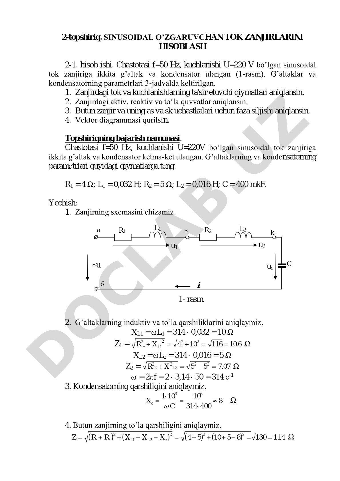 Sinusoidal o'zgaruvchan tok zanjirlarini hisoblash