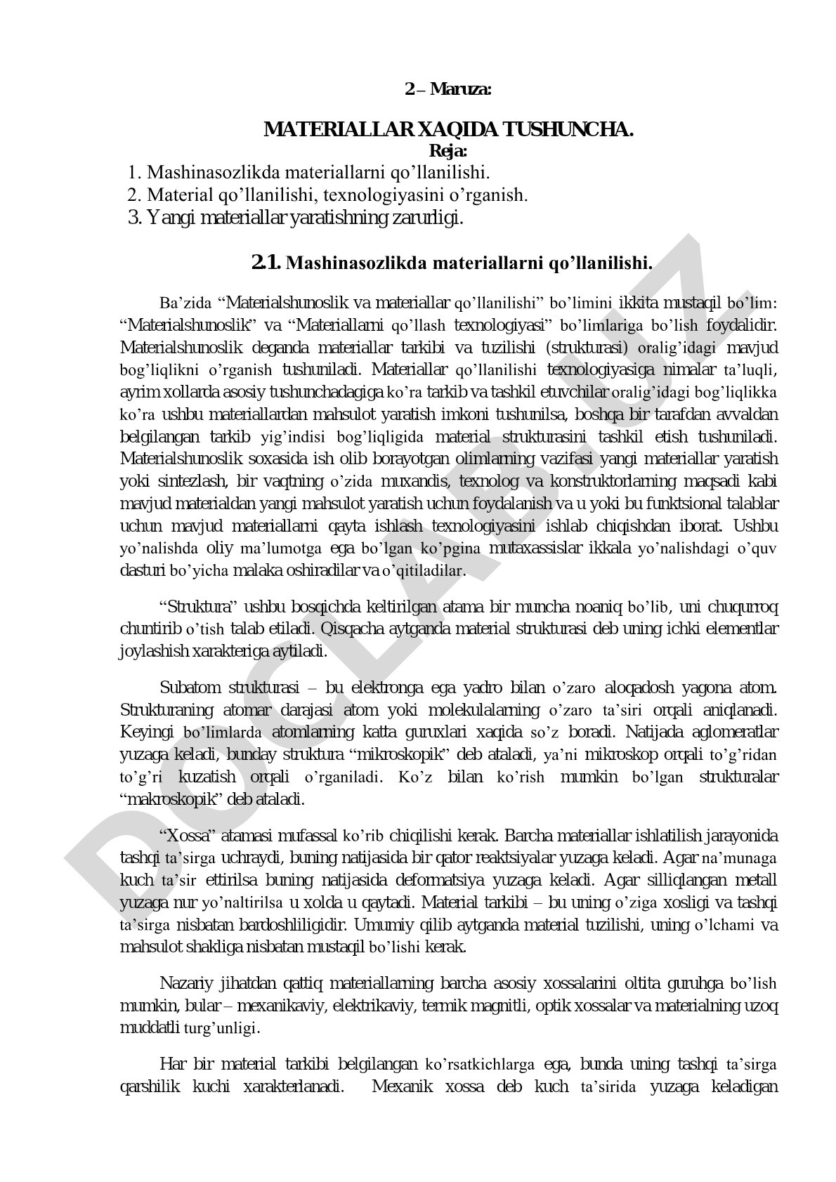 Materiallar haqida tushuncha