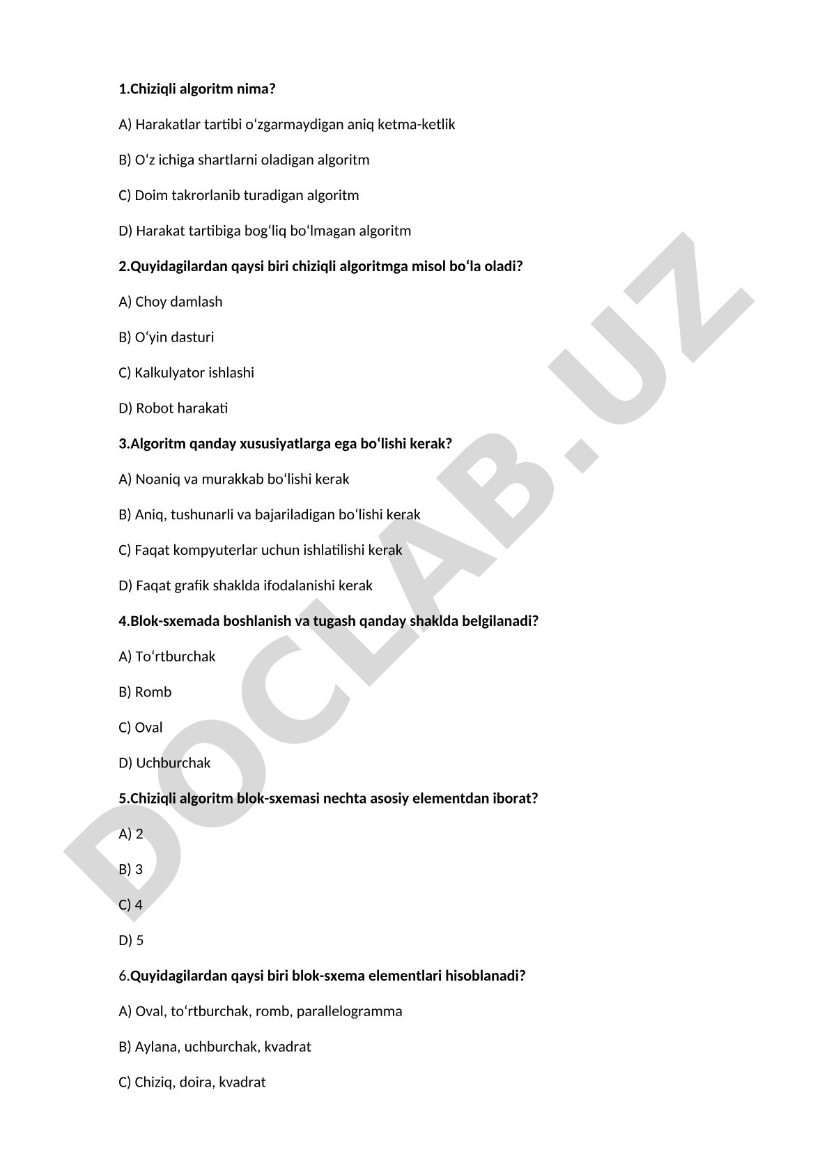 Chiziqli algoritm va blok-sxema