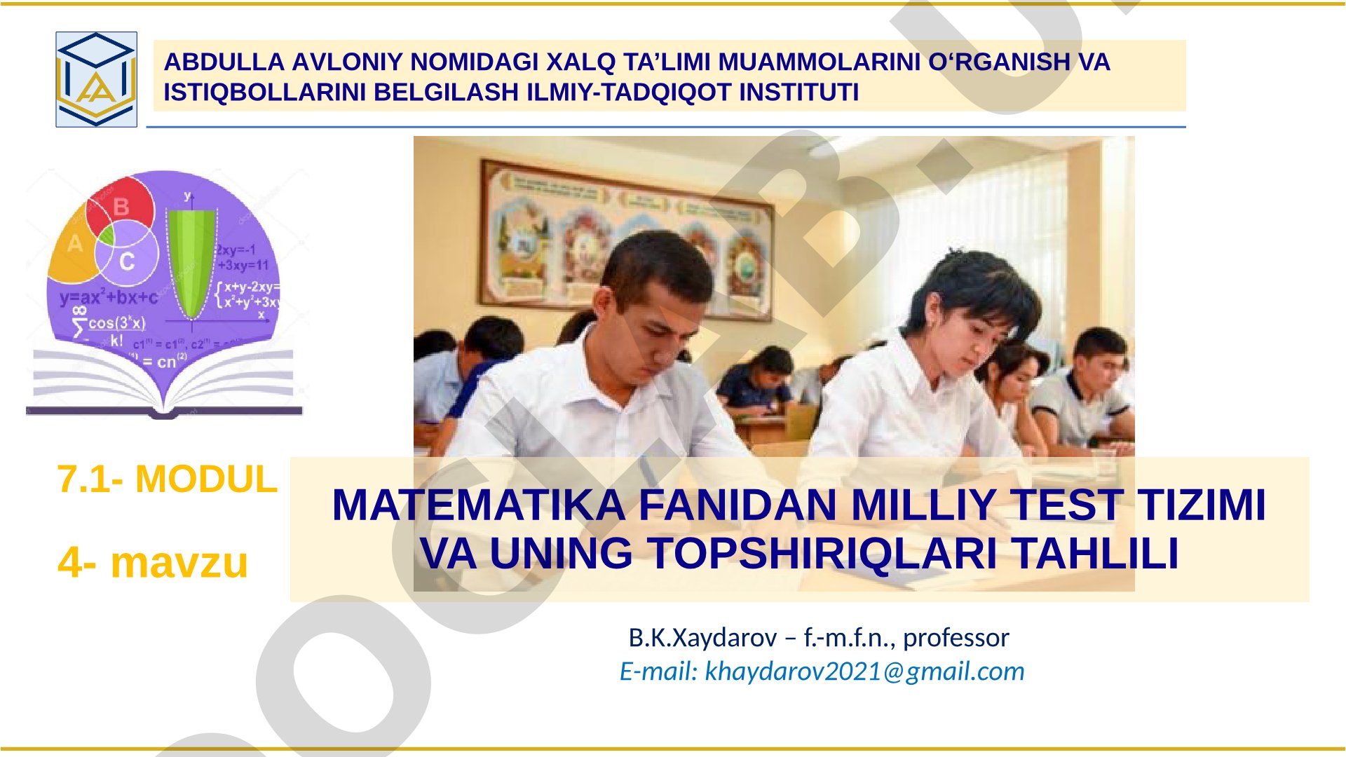 Matematika fanidan milliy test tizimi va uning topshiriqlari tahlili