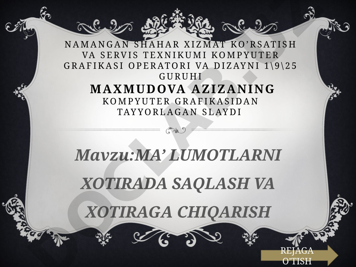 Ma’lumotlarni xotirada saqlash va xotiraga chiqarish