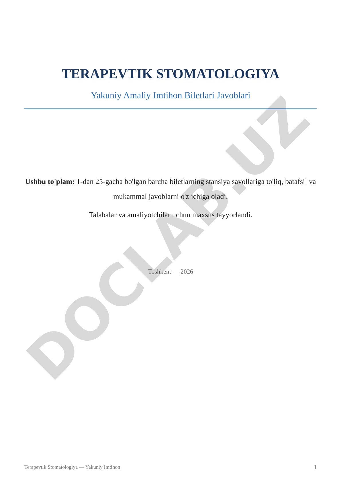 Terapevtik stomatologiya yakuniy amaliy imtihon biletlari javoblari