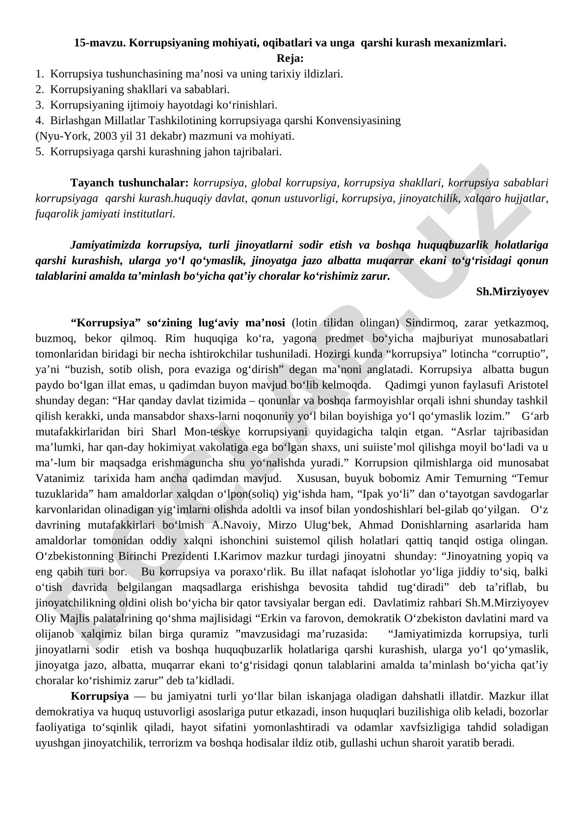 Korrupsiyaning mohiyati, oqibatlari va unga qarshi kurash mexanizmlari