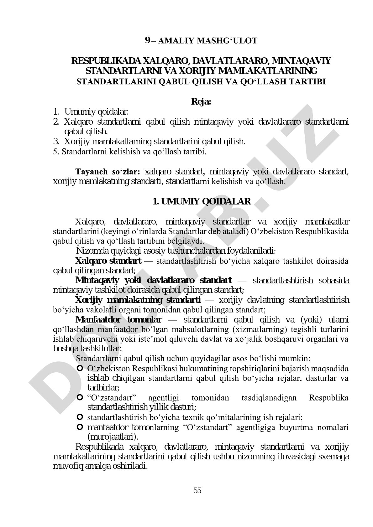Respublikada xalqaro, davlatlararo, mintaqaviy standartlarni va xorijiy mamlakatlarning standartlarini qabul qilish va qo‘llash tartibi
