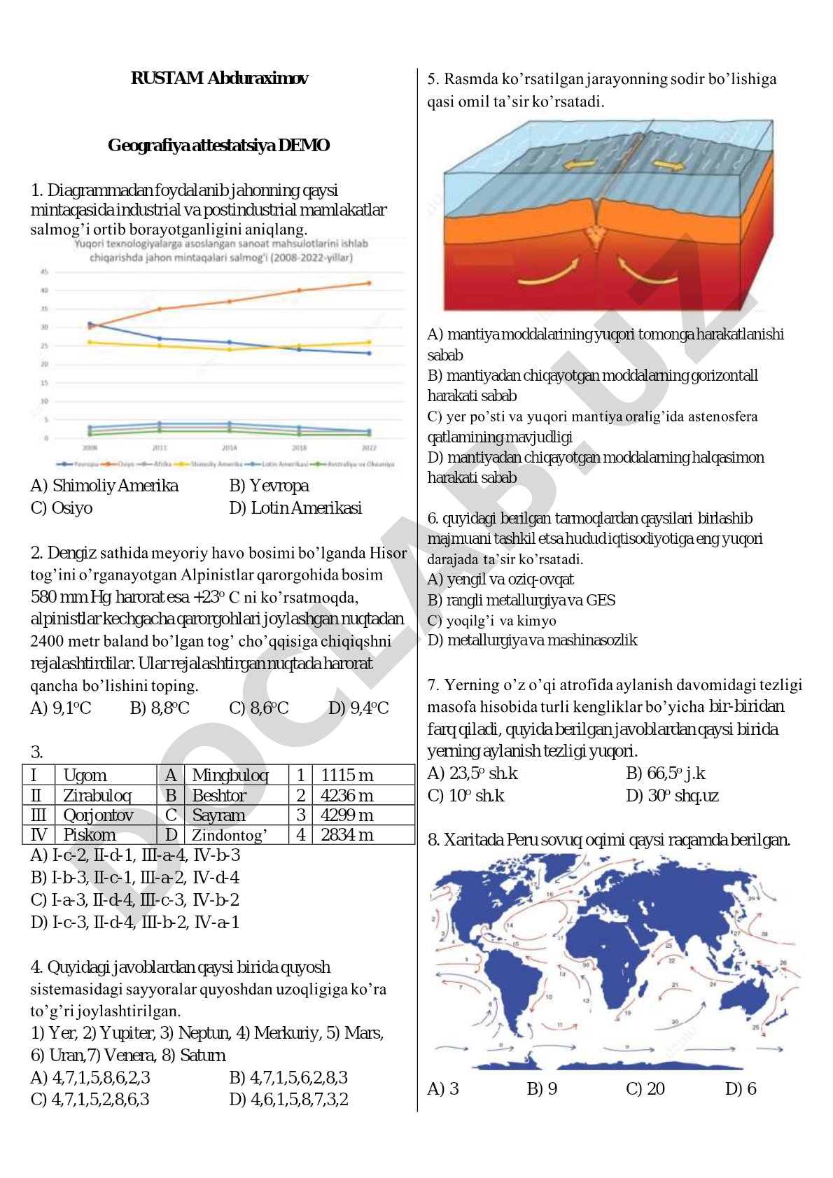 Geografiya attestatsiya demo savollari