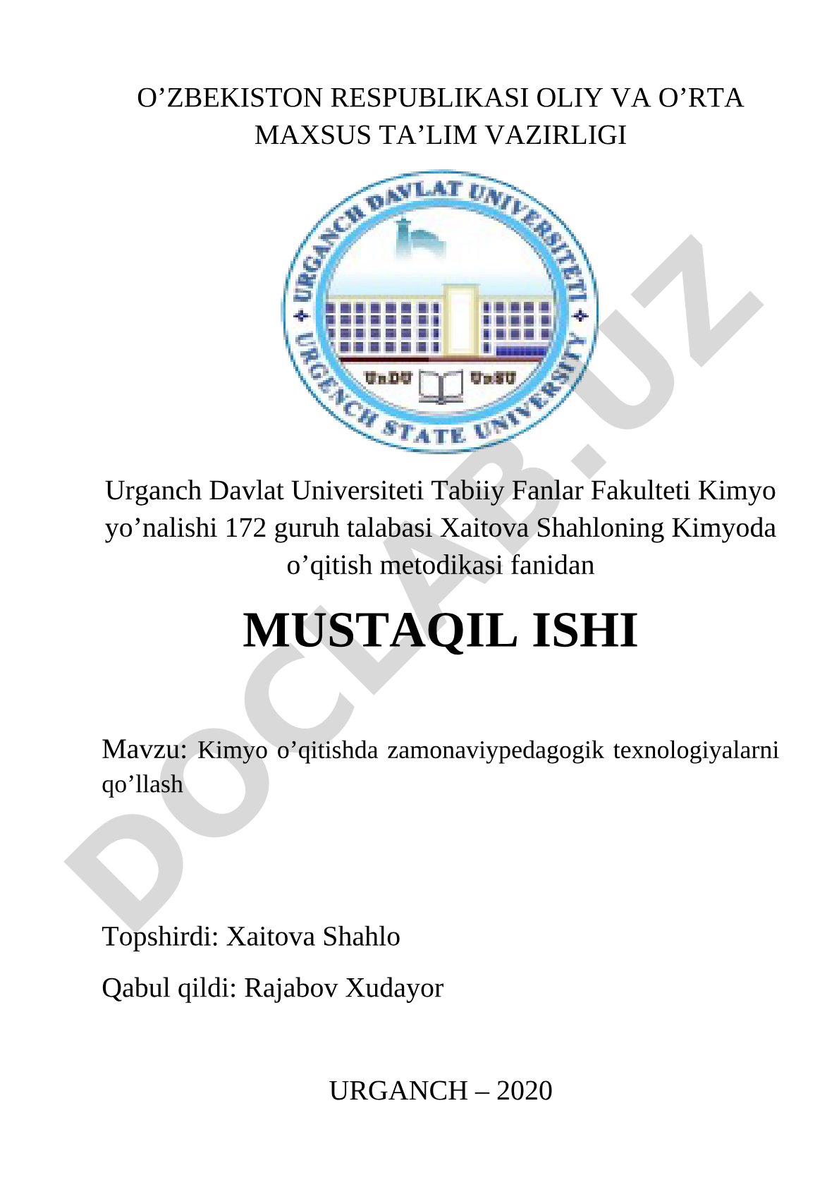 Kimyo o'qitishda zamonaviy pedagogik texnologiyalarni qo'llash