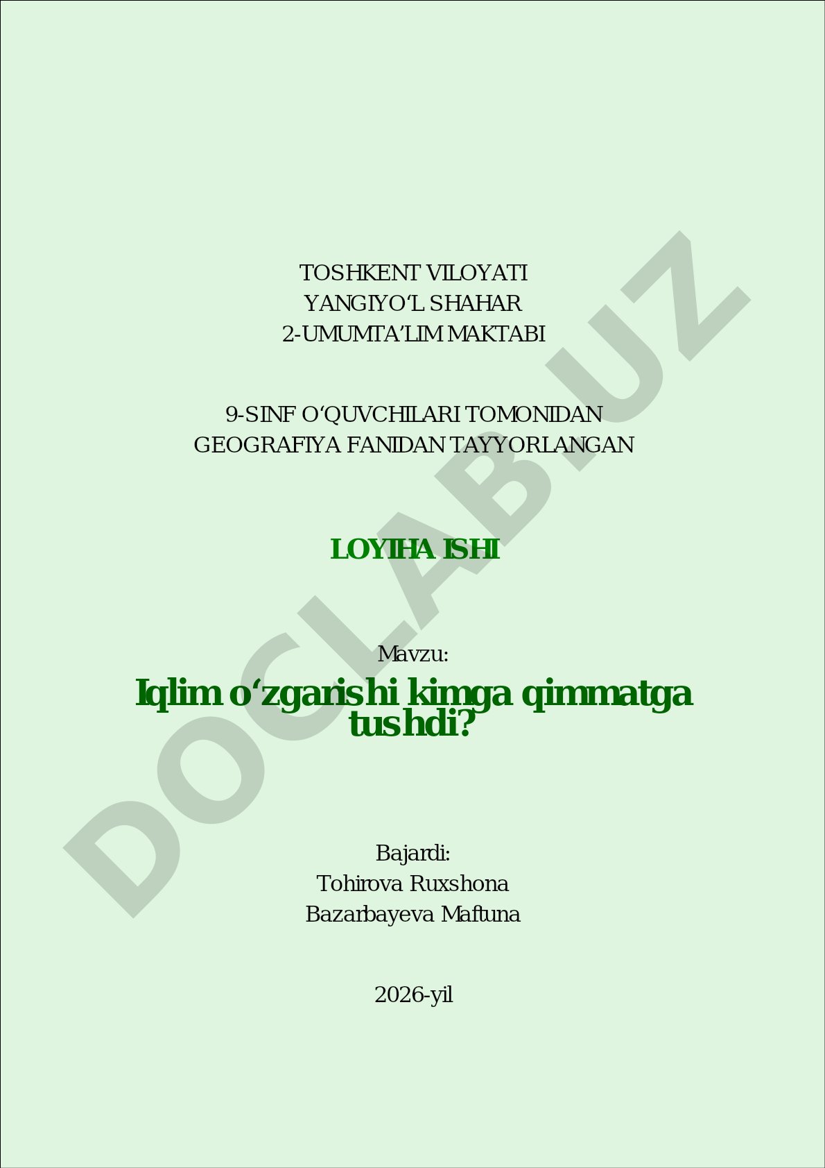 Iqlim o'zgarishi kimga qimmatga tushdi?