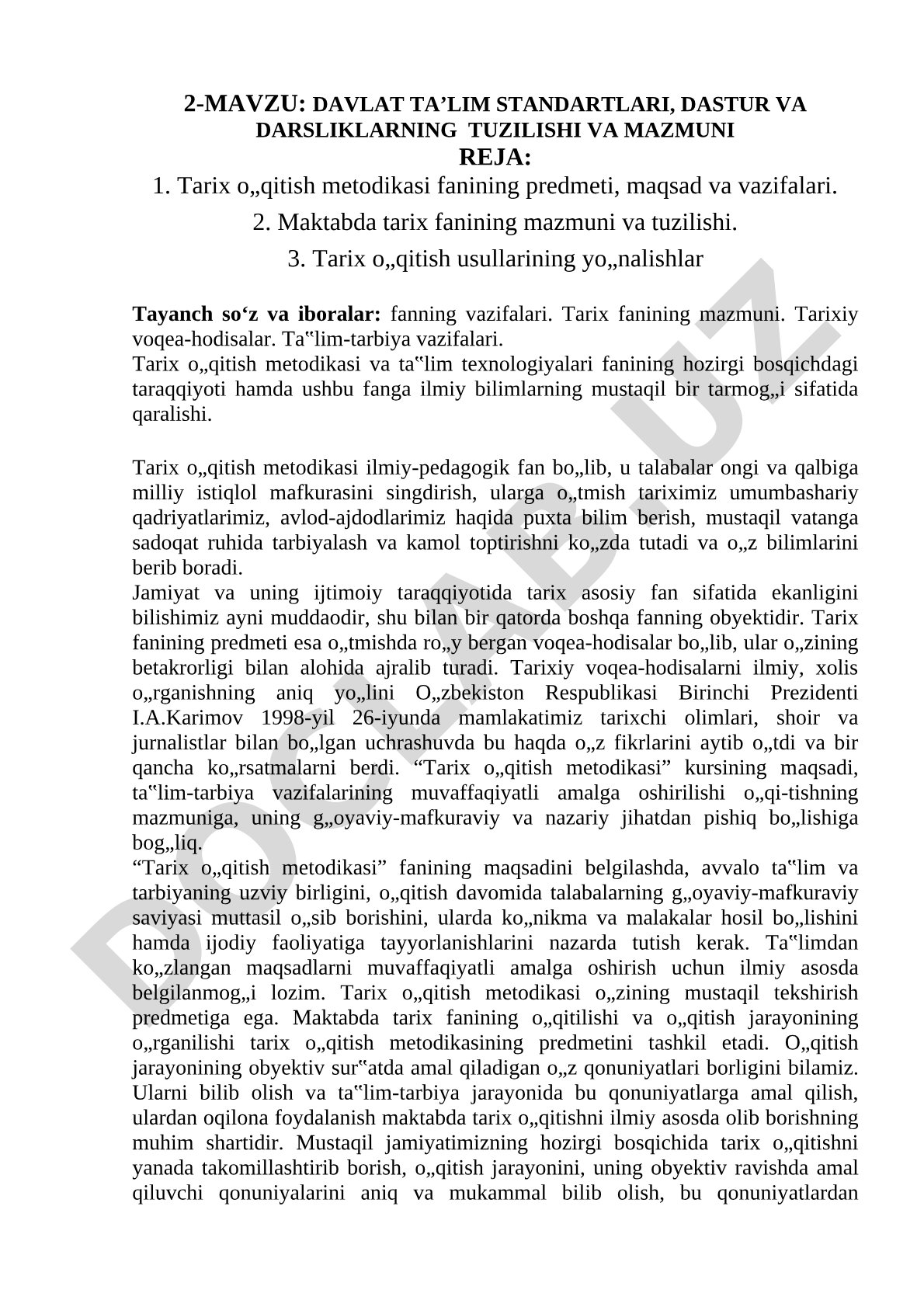 DAVLAT TA’LIM STANDARTLARI, DASTUR VA DARSLIKLARNING TUZILISHI VA MAZMUNI