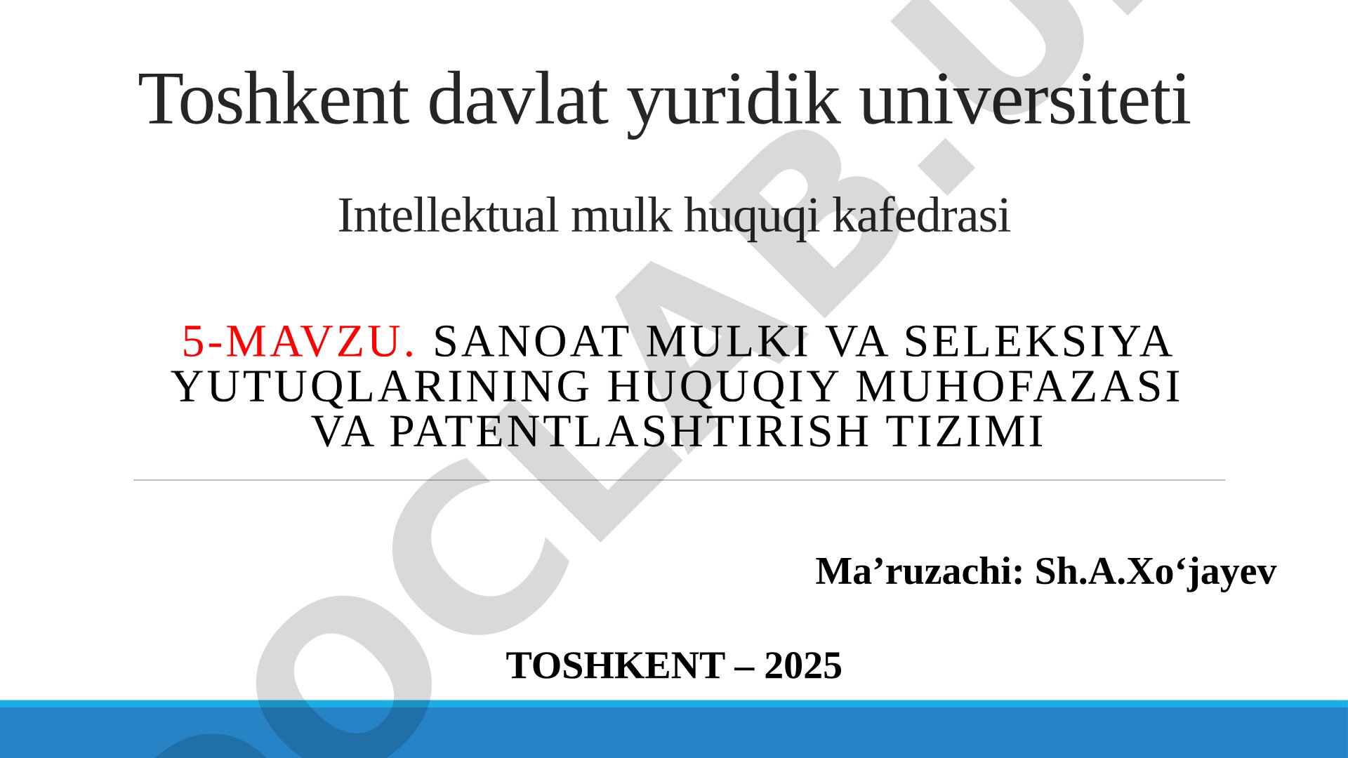 Sanoat mulki va seleksiya yutuqlarining huquqiy muhofazasi va patentlashtirish tizimi