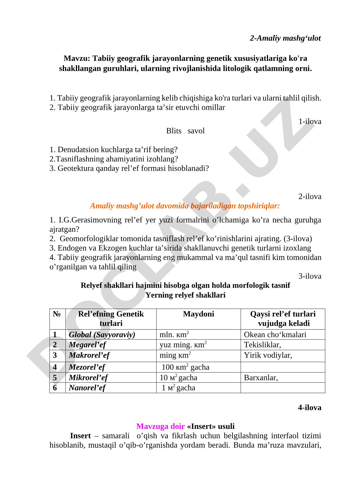 Tabiiy geografik jarayonlarning genetik xususiyatlariga ko'ra shakllangan guruhlari, ularning rivojlanishida litologik qatlamning orni