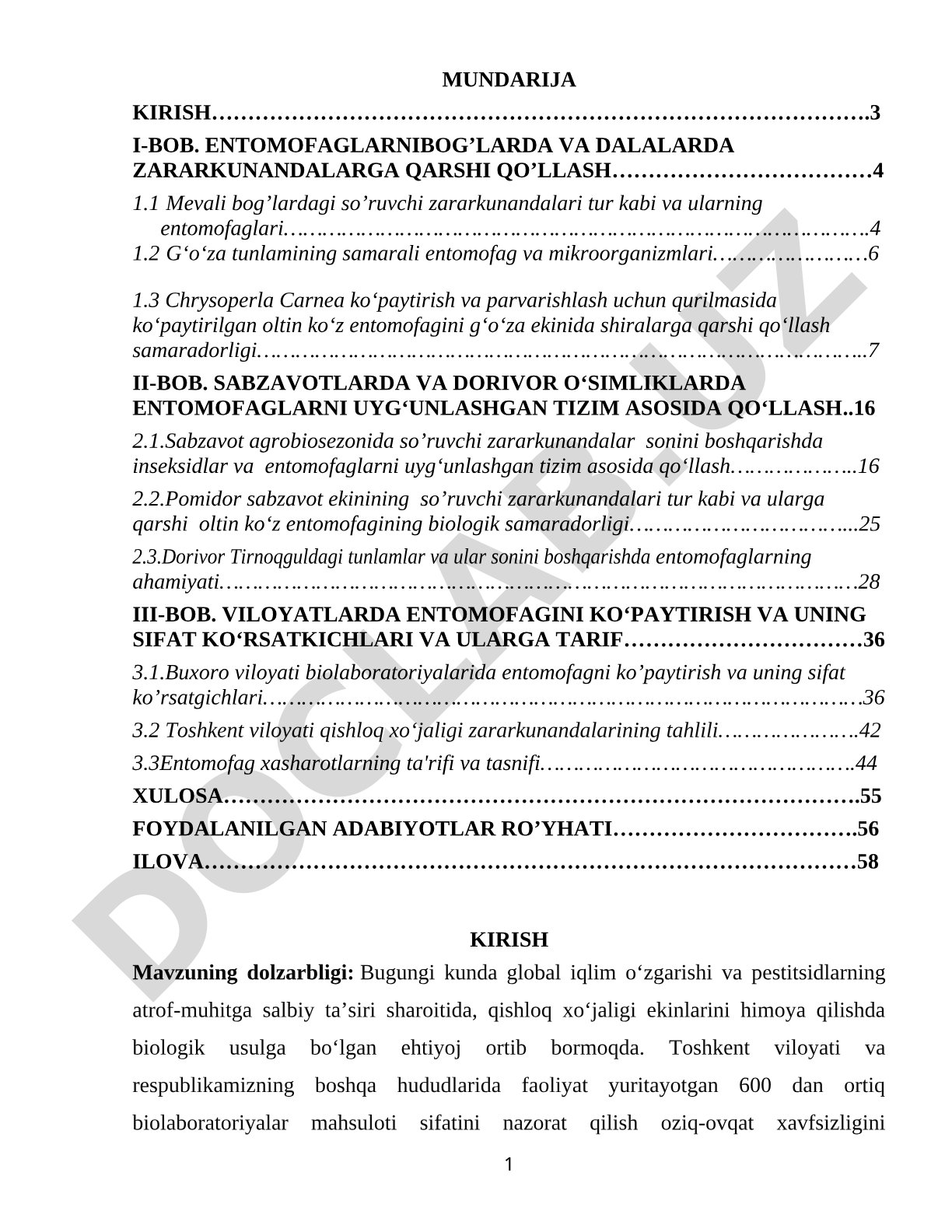 Entomofaglarni bog‘larda va dalalarda zararkunandalarga qarshi qo‘llash