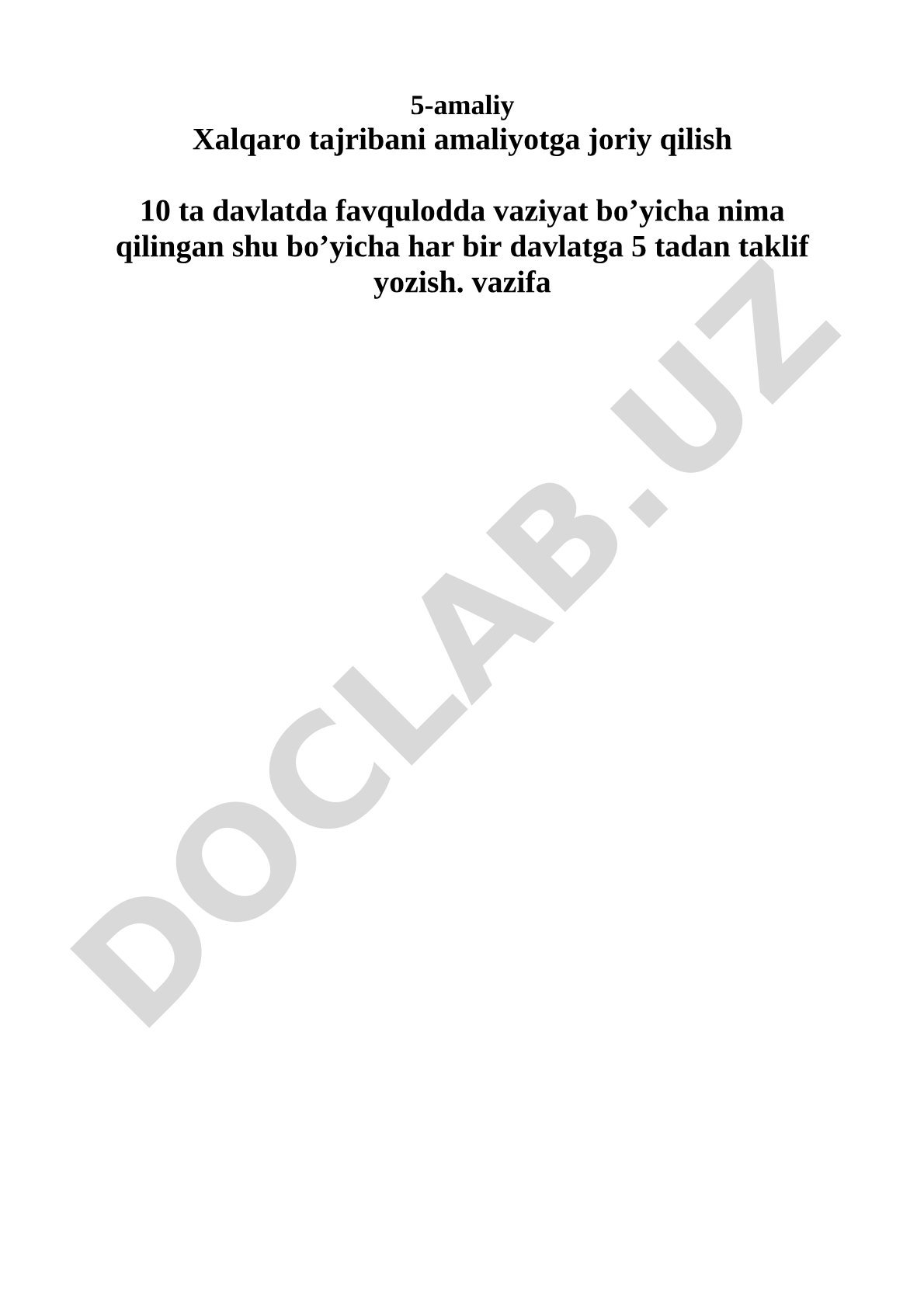Favqulodda vaziyat bo'yicha xalqaro tajriba va takliflar