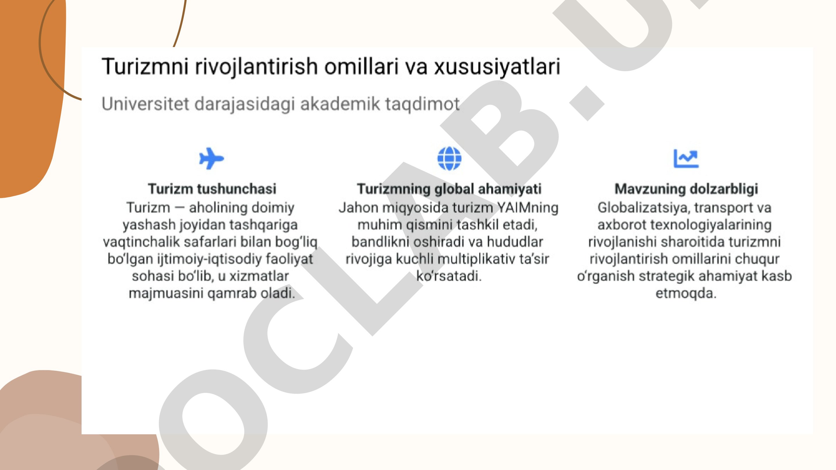 Eron turizmni rivojlantirish omillari va xususiyatlari