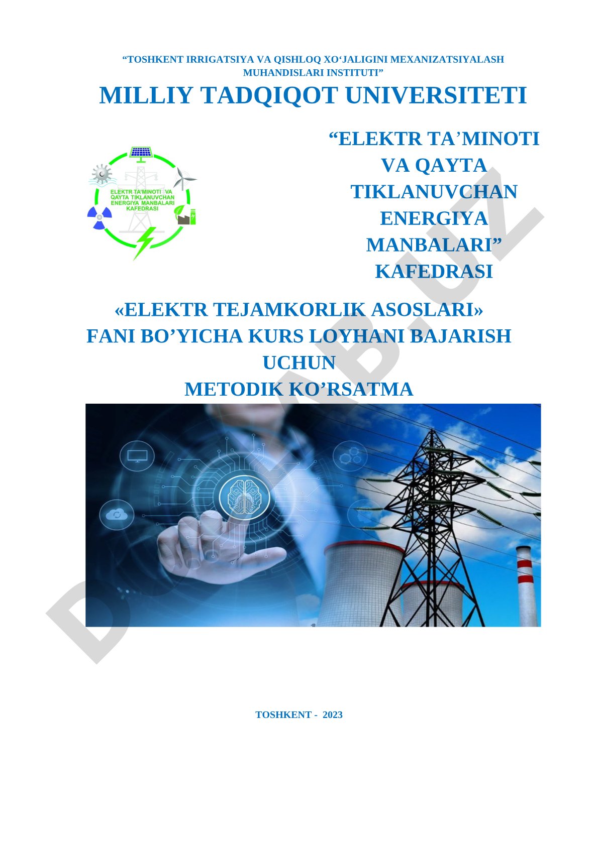 Elektr tejamkorlik asoslari fanidan kurs loyihasi