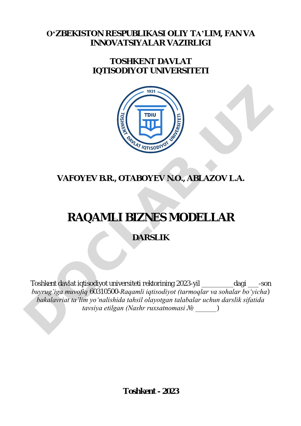 Raqamli biznes modellar darslik