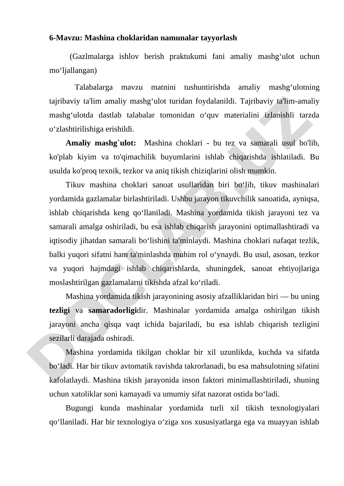 Mashina choklaridan namunalar tayyorlash