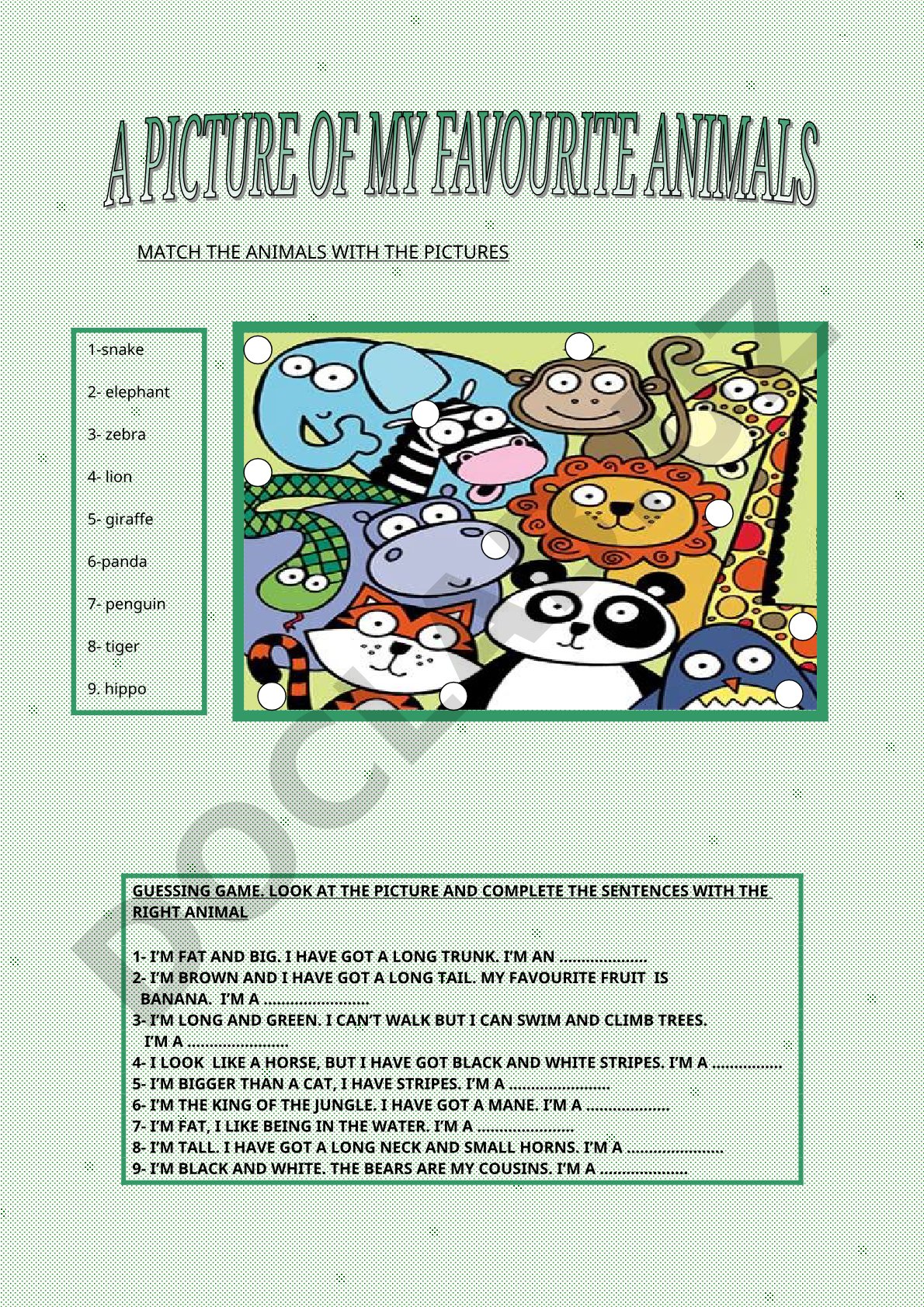 Animals and simple past tense activities