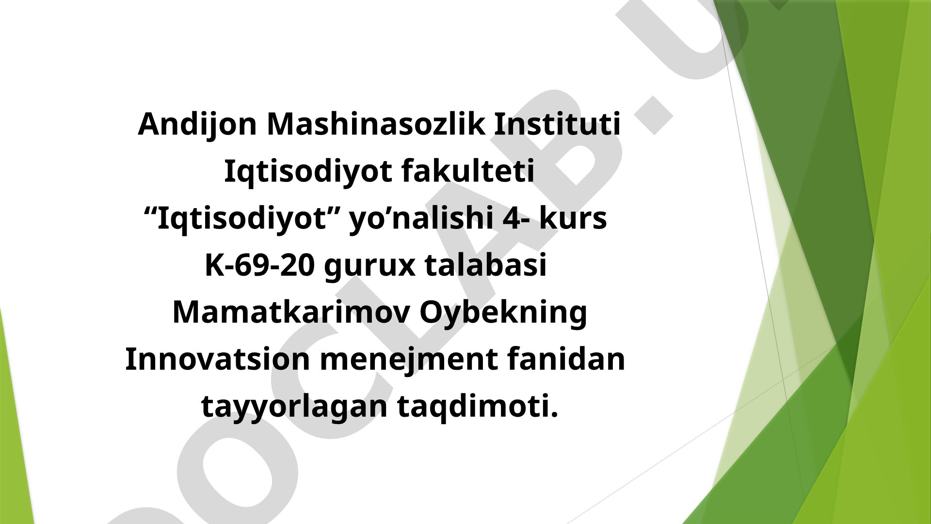 Yangilik innovatsion boshqarish obiekti sifatida