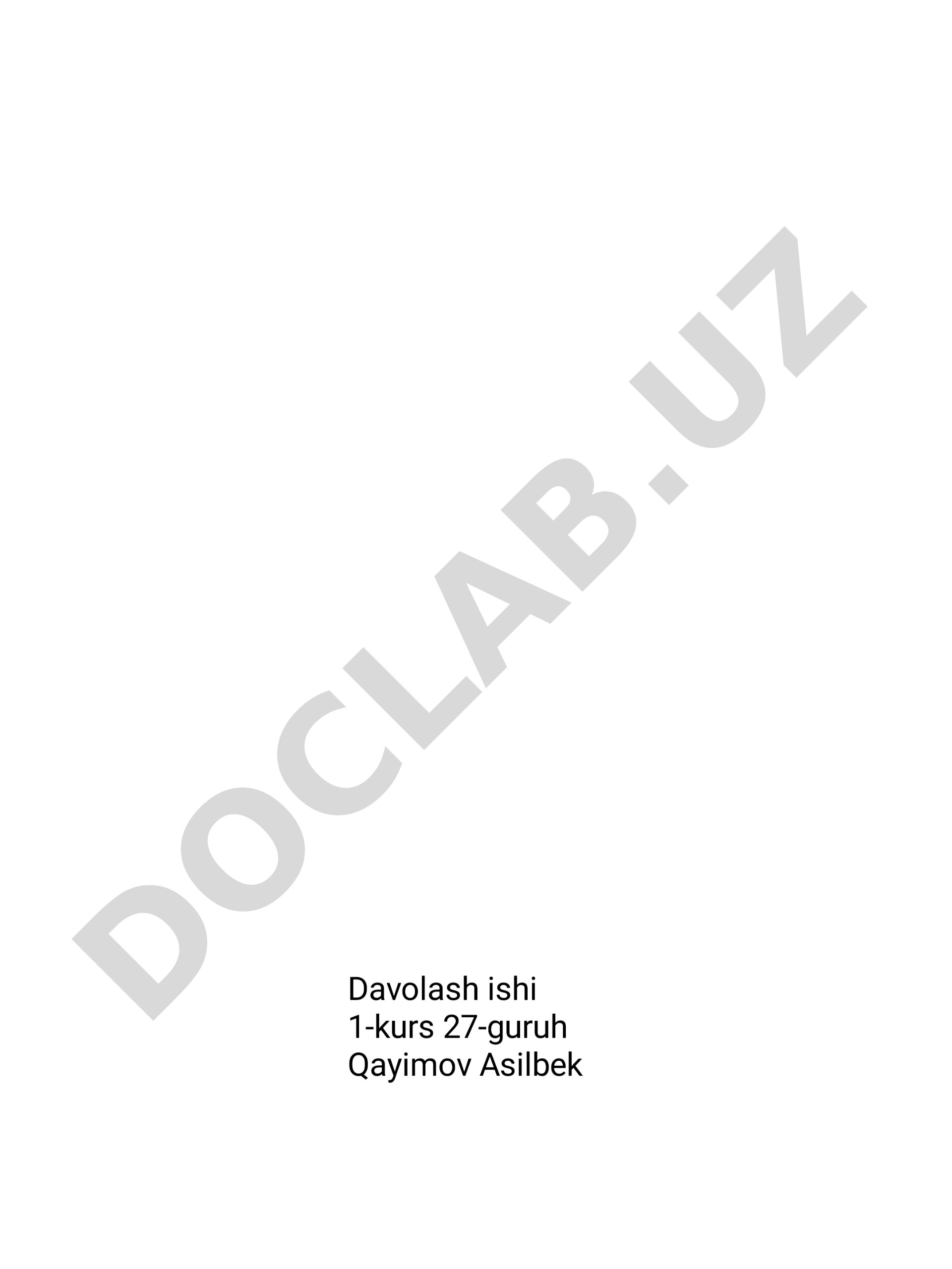 Davolash ishi 1-kurs 27-guruh Qayimov Asilbek