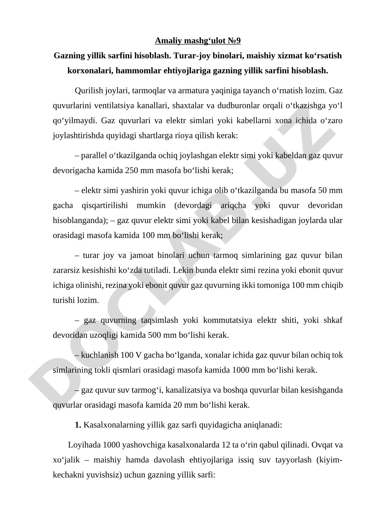 Gazning yillik sarfini hisoblash