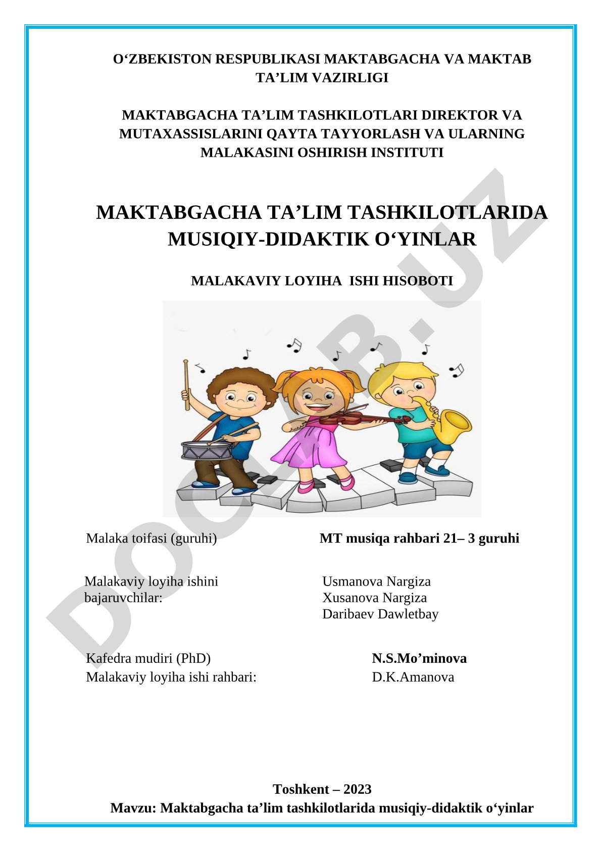 Maktabgacha ta’lim tashkilotlarida musiqiy-didaktik o‘yinlar