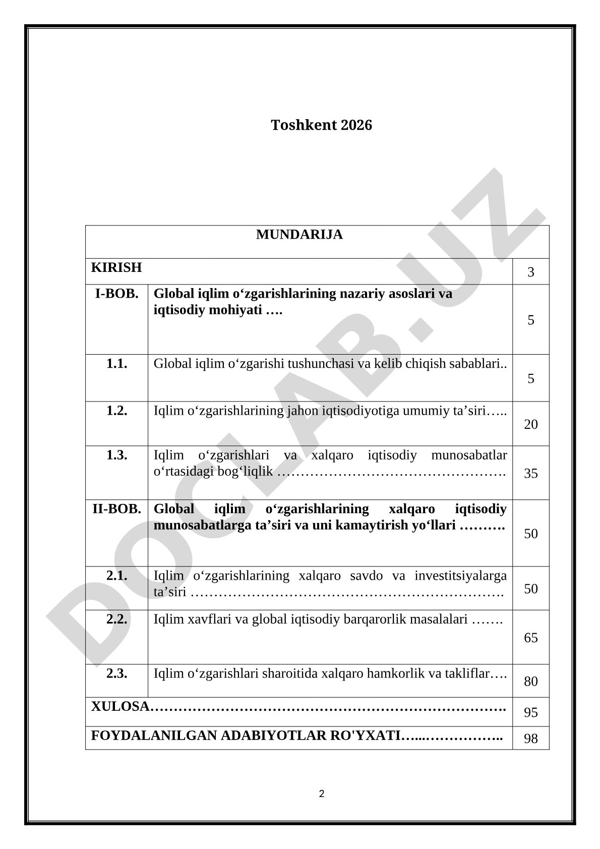 Global iqlim o‘zgarishlarining xalqaro iqtisodiy munosabatlarga ta’sirini tahlil qilish