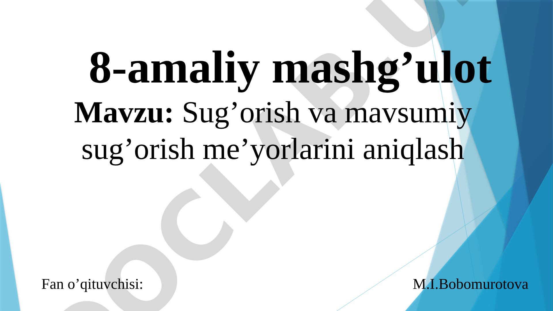 Sug’orish va mavsumiy sug’orish me’yorlarini aniqlash