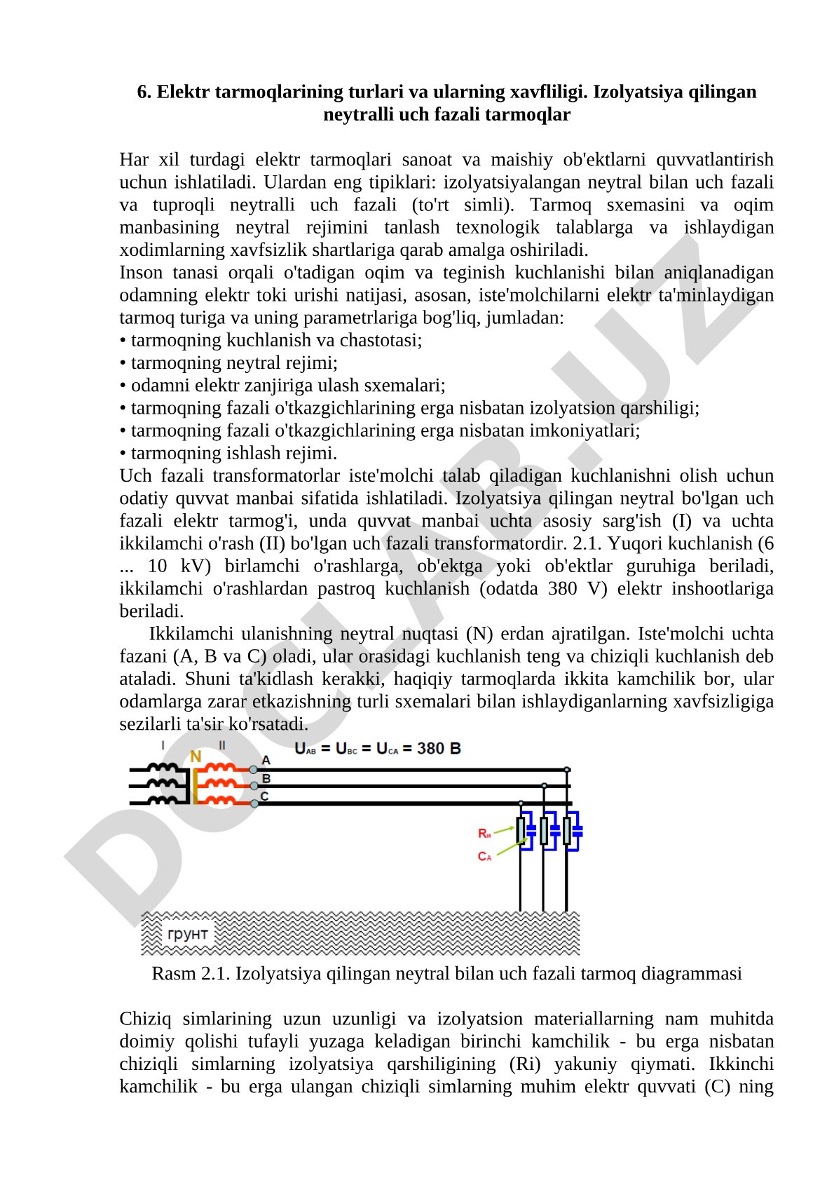 Elektr tarmoqlarining turlari va ularning xavfliligi. Izolyatsiya qilingan neytralli uch fazali tarmoqlar