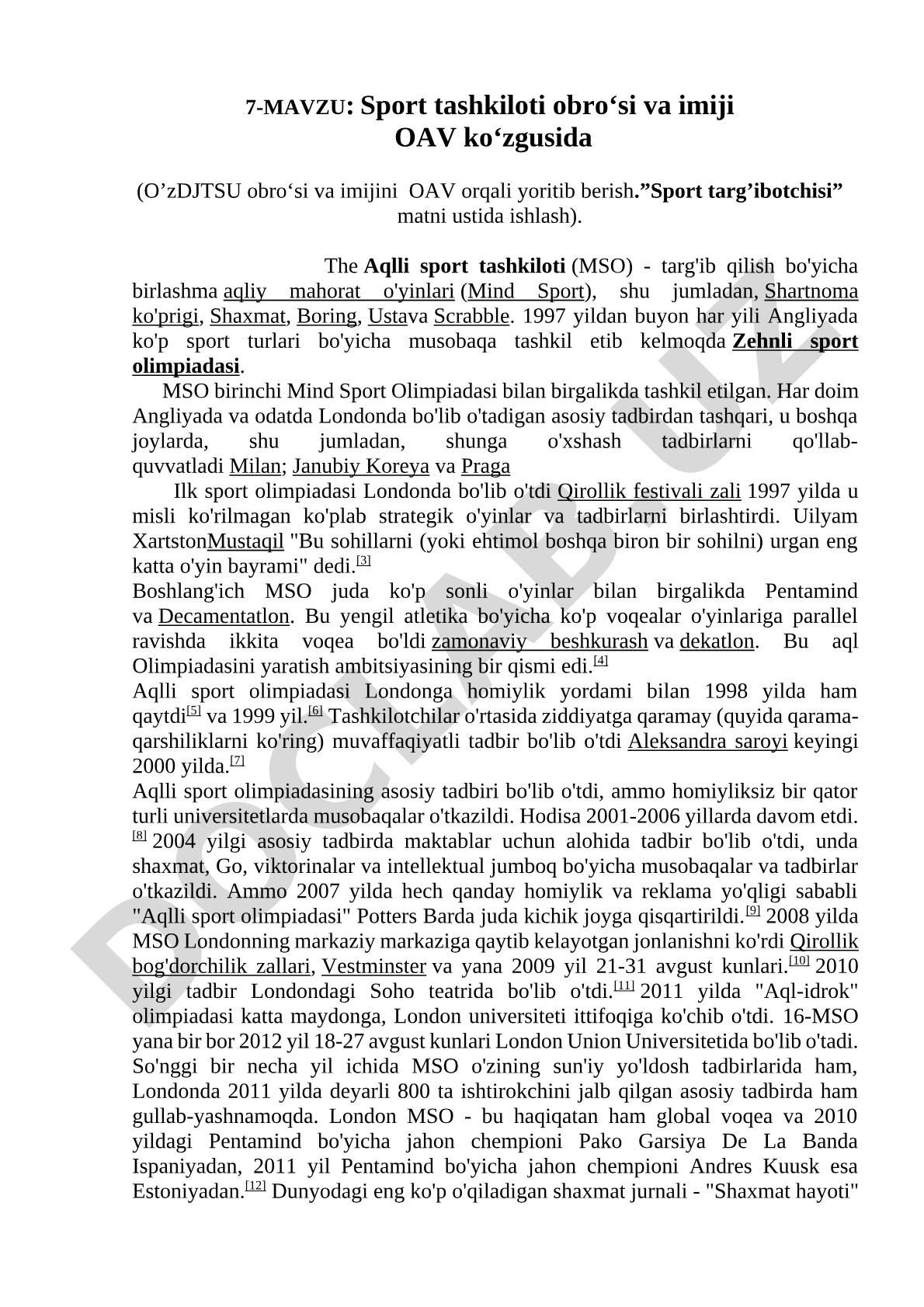 Sport tashkiloti obro‘si va imiji OAV ko‘zgusida