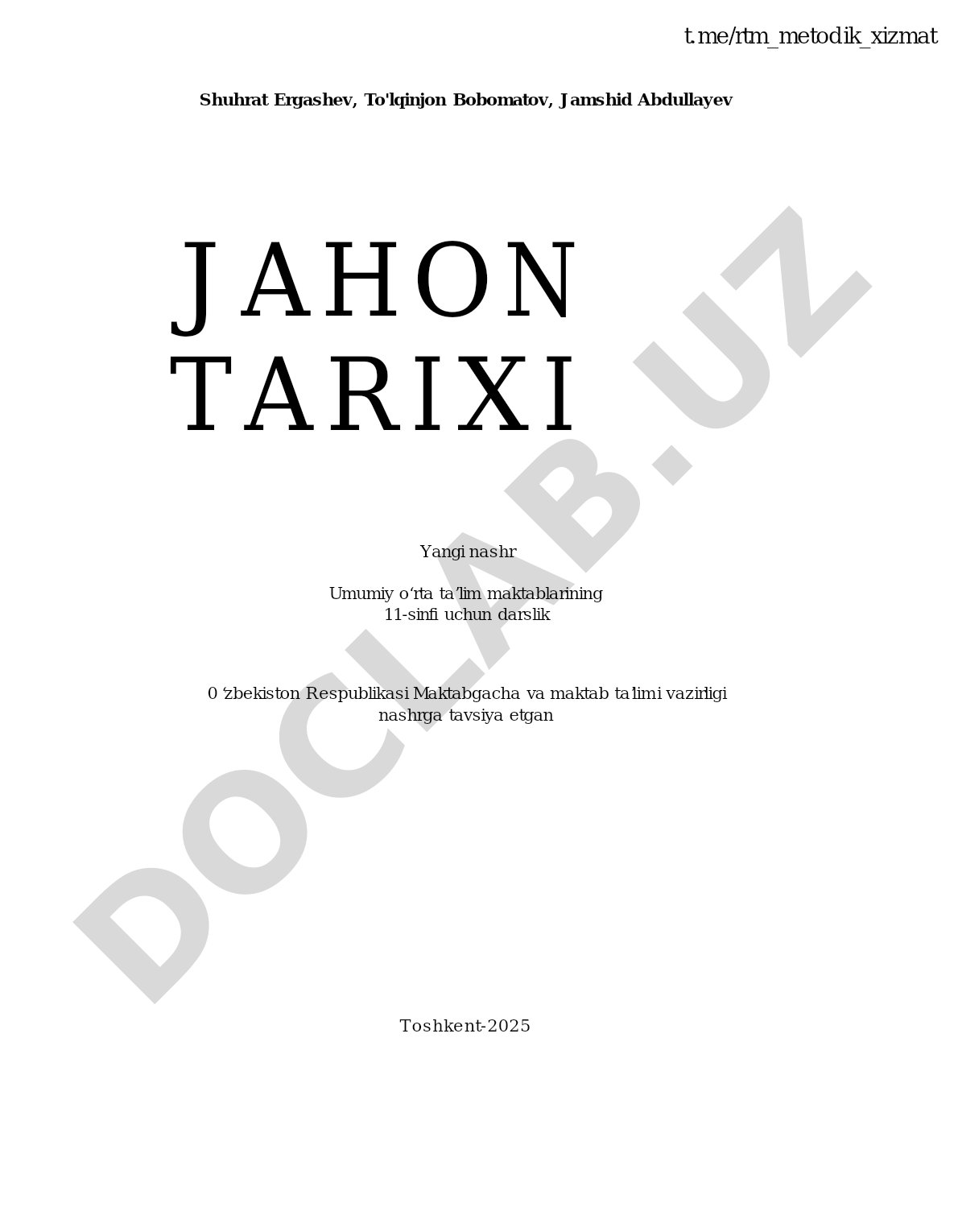 Jahon tarixi 11-sinf uchun darslik