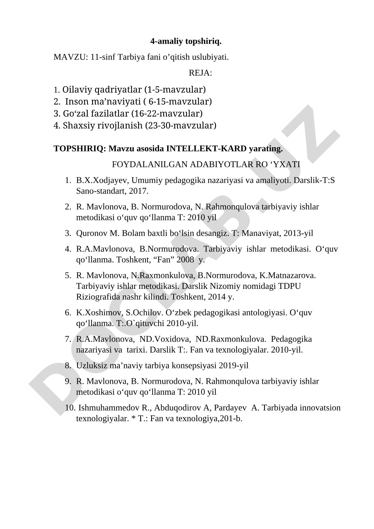 11-sinf Tarbiya fani o’qitish uslubiyati