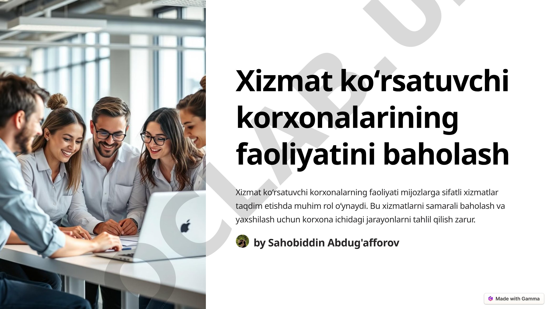 Xizmat koʻrsatuvchi korxonalarining faoliyatini baholash