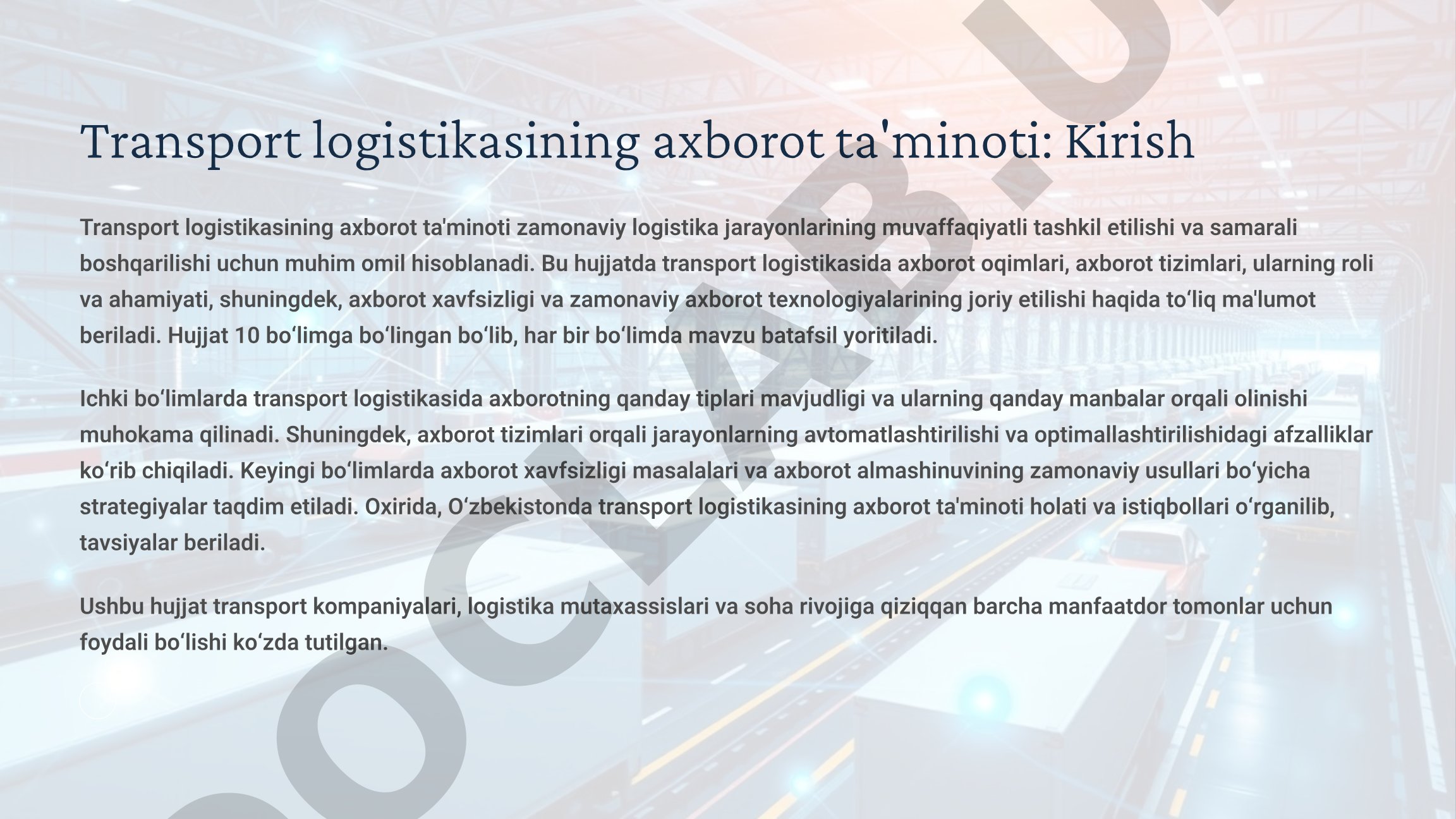 Transport logistikasining axborot ta'minoti