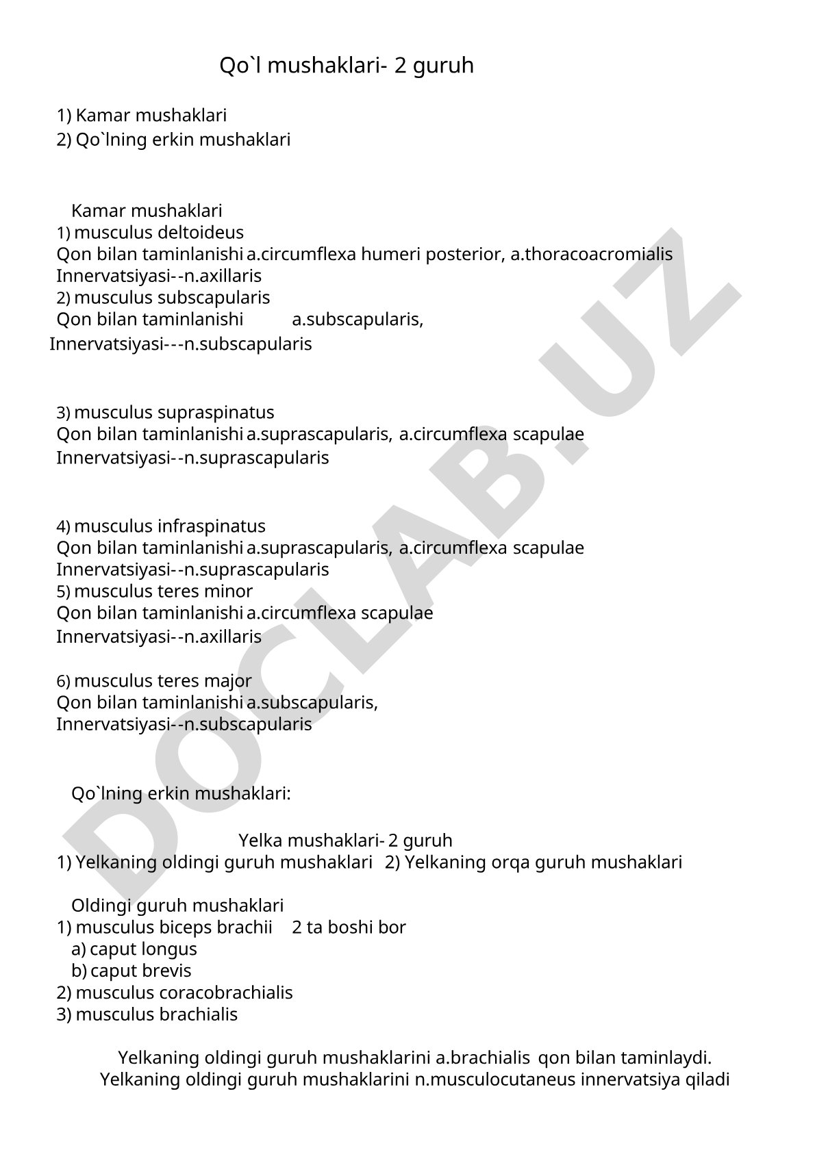 Qo'l mushaklari guruhlari, qon bilan ta'minlanishi va innervatsiyasi haqida