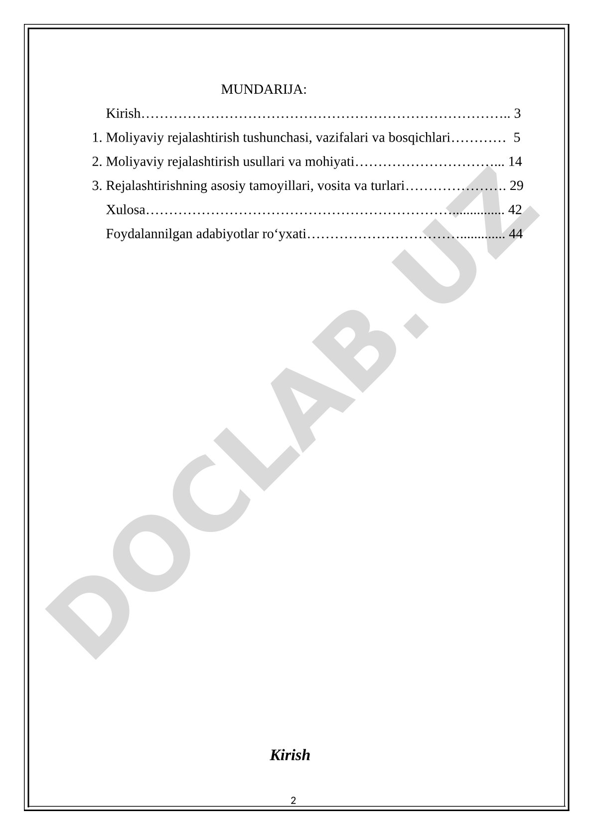 Moliyaviy rejalashtirish metodlari