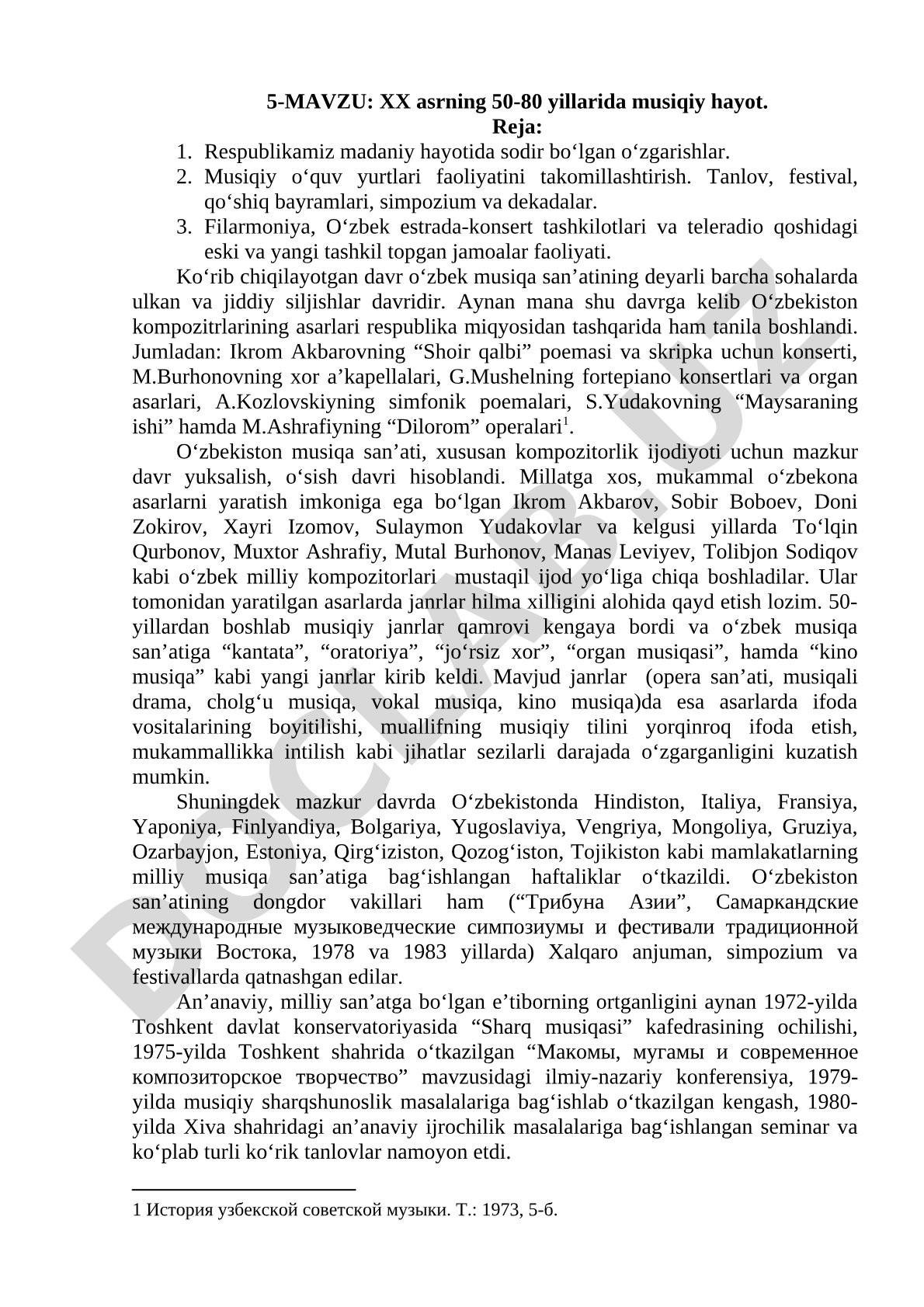 XX asrning 50-80 yillarida musiqiy hayot