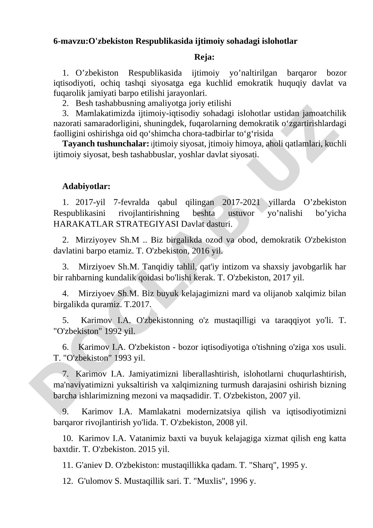 O'zbekiston Respublikasida ijtimoiy sohadagi islohotlar