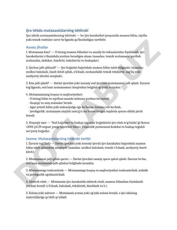 Ijro ishida mutaxassislarning ishtiroki tartibi