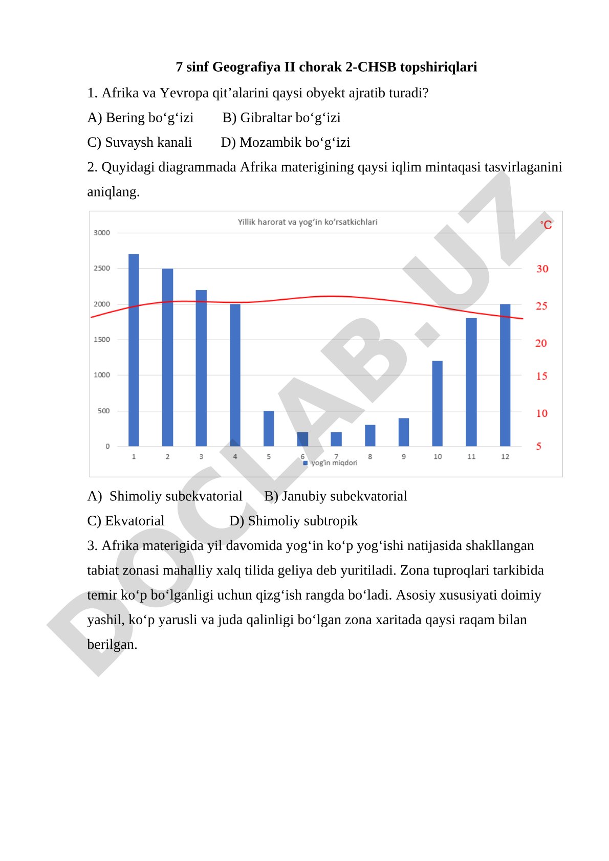 7 sinf Geografiya II chorak 2-СHSB topshiriqlari