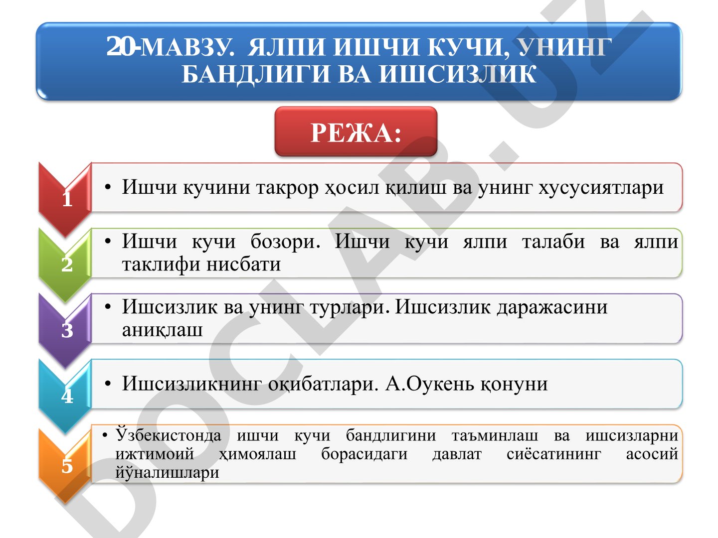 Ялпи ишчи кучи, унинг бандлиги ва ишсизлик