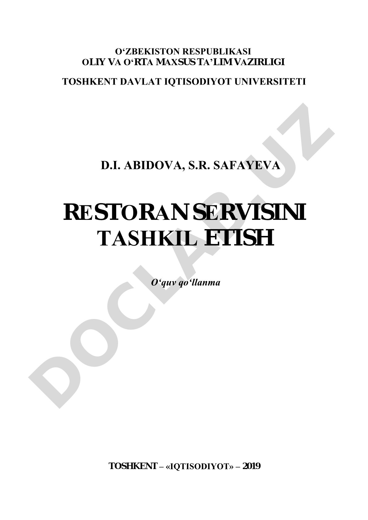 Restoran servisini tashkil etish