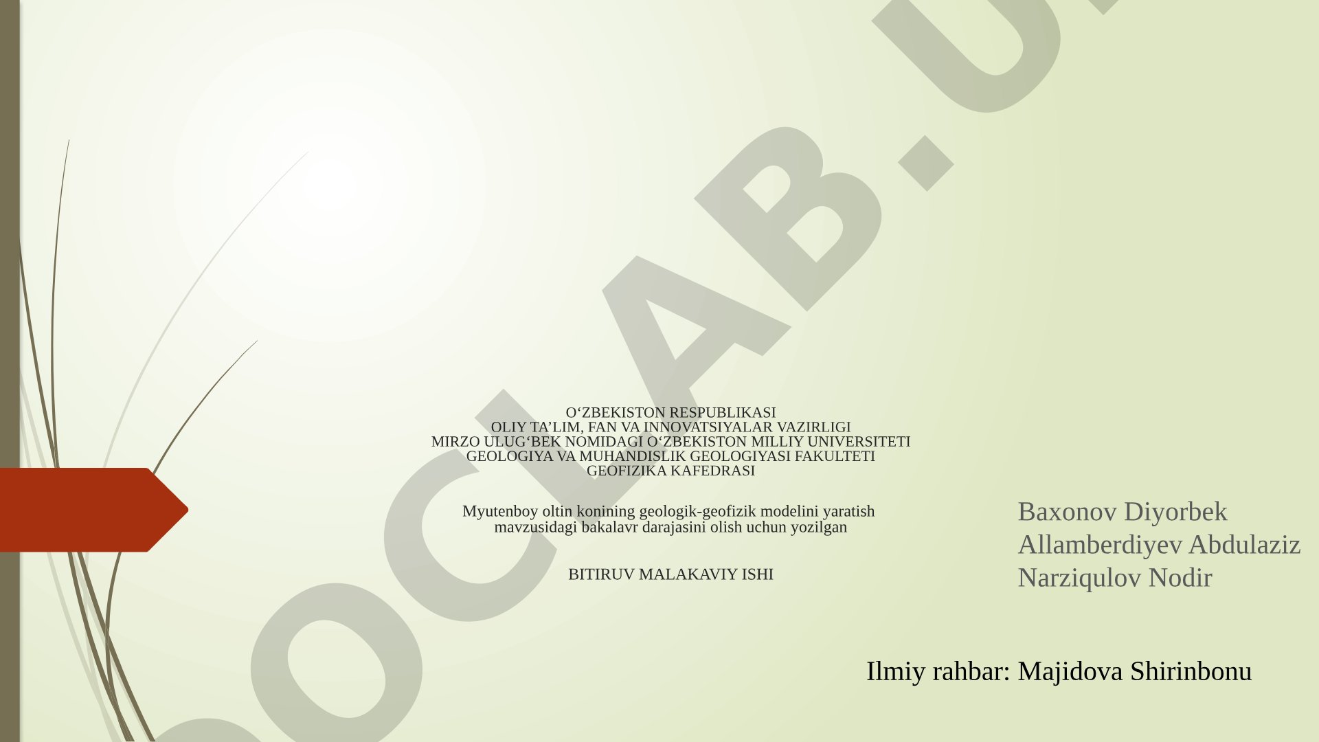 Myutenboy oltin konining geologik-geofizik modelini yaratish