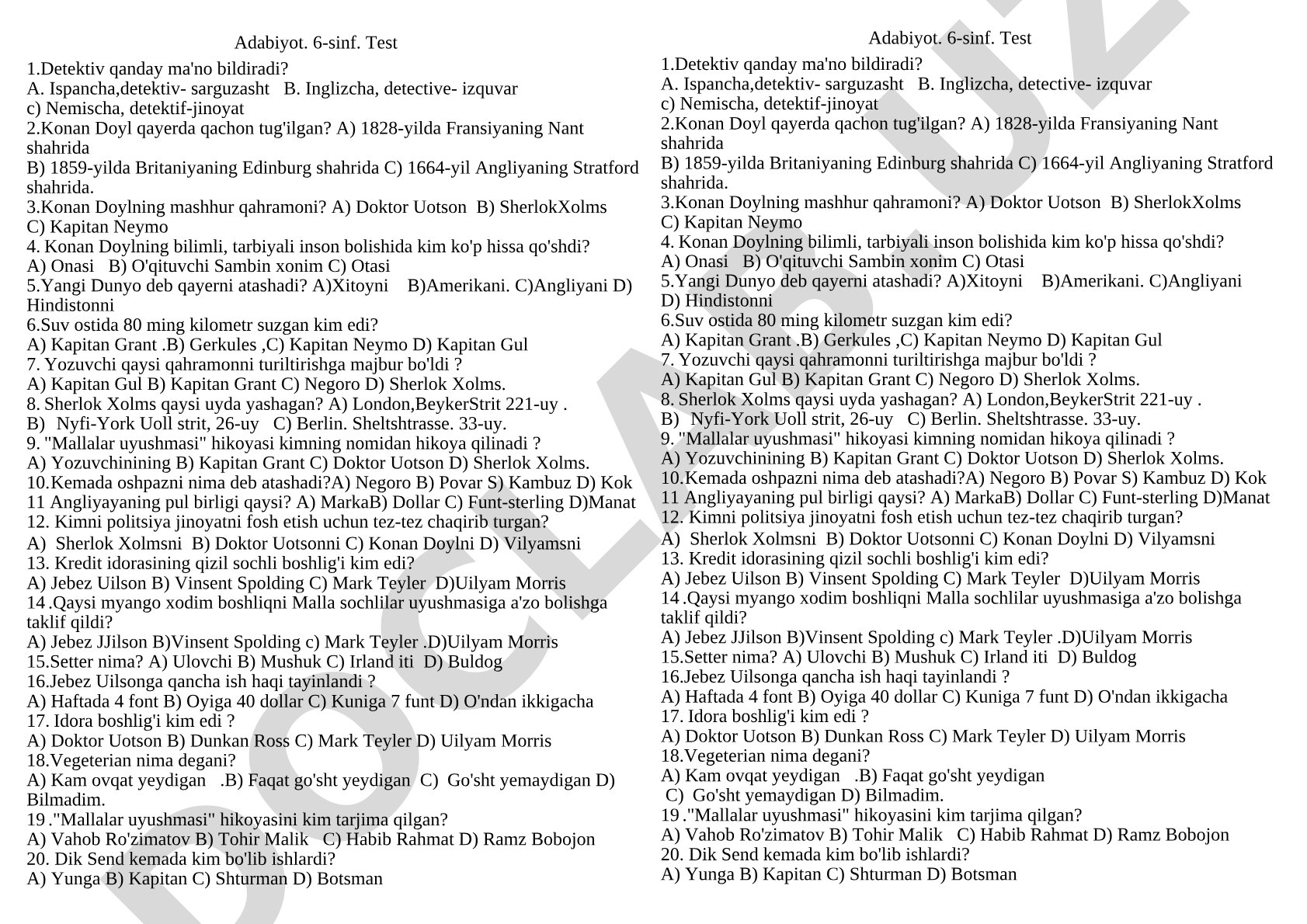 Adabiyot 6-sinf Test 1