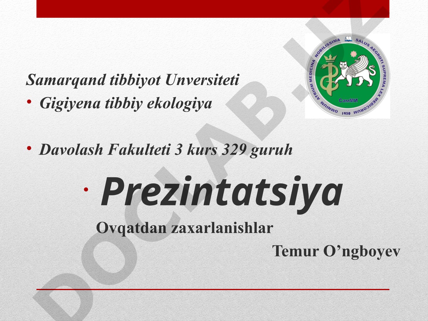 Ovqatdan zaharlanishlar va ularni oldini olish choralari