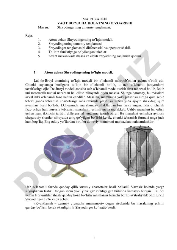 Shryodingerning umumiy tenglamasi